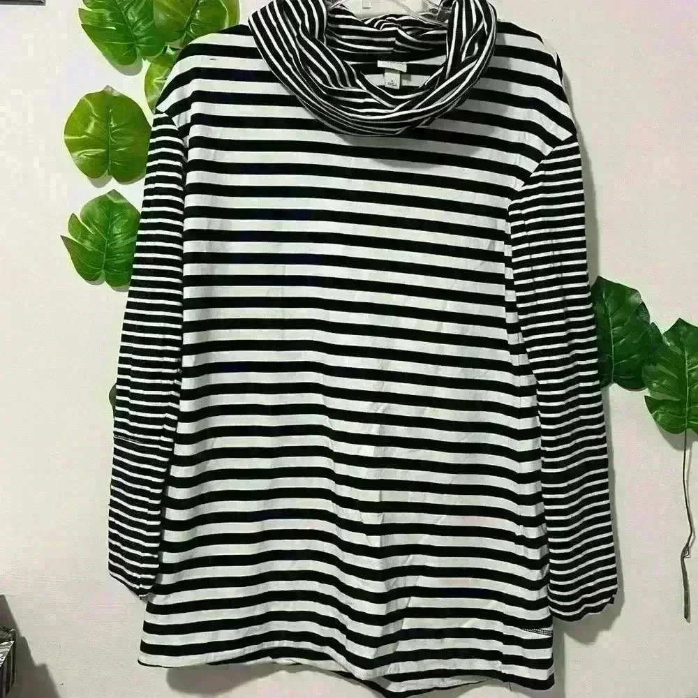Merona Womens Cowl Neck Tunic Top Navy Blue White Striped Long Sleeve LARGE